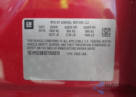 2014 Chevrolet Cruze 1Lt Auto z USA, uszkodzony, nr VIN 1G1PC5SB3E7358878